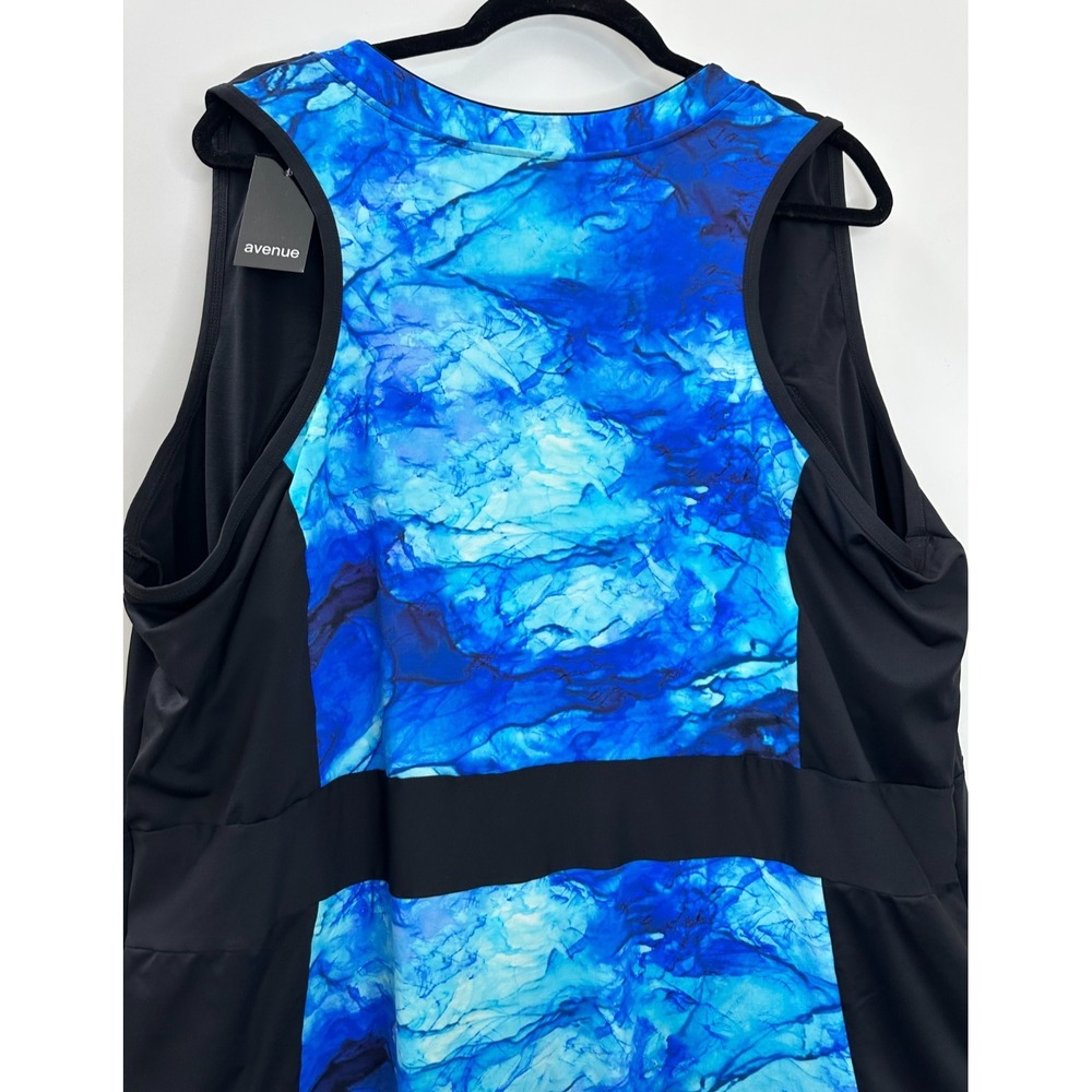 NWT Avenue One Piece Swimsuit Blue Marble Print Zip Front High Neck Plus Size 5X - Picture 9 of 11